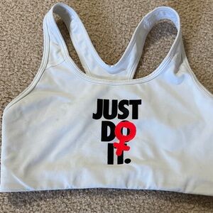 Nike White Sports Bra with Red and Black Logo